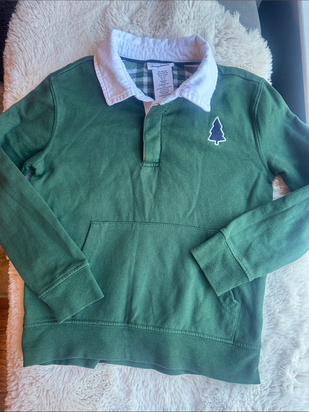 Tommy Bahama Size 5/6 Classic Green Rugby Pullover Sweater with White Collar